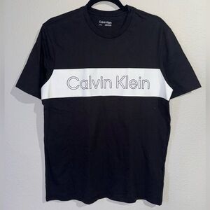 Calvin Klein Men's Black Tee with White Stripe